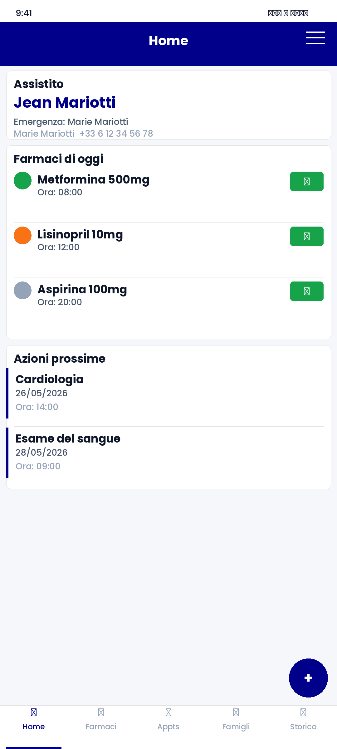 FamilyCarer su Android — schermata Home